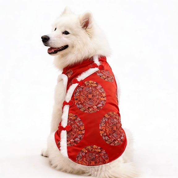 New Year Dog Costume Chinese Spring Festival Winter Pet Clothes Vest of The Tang Dynasty Coat,Winter warm pet vest,suitable for small and medium-sized dogs.