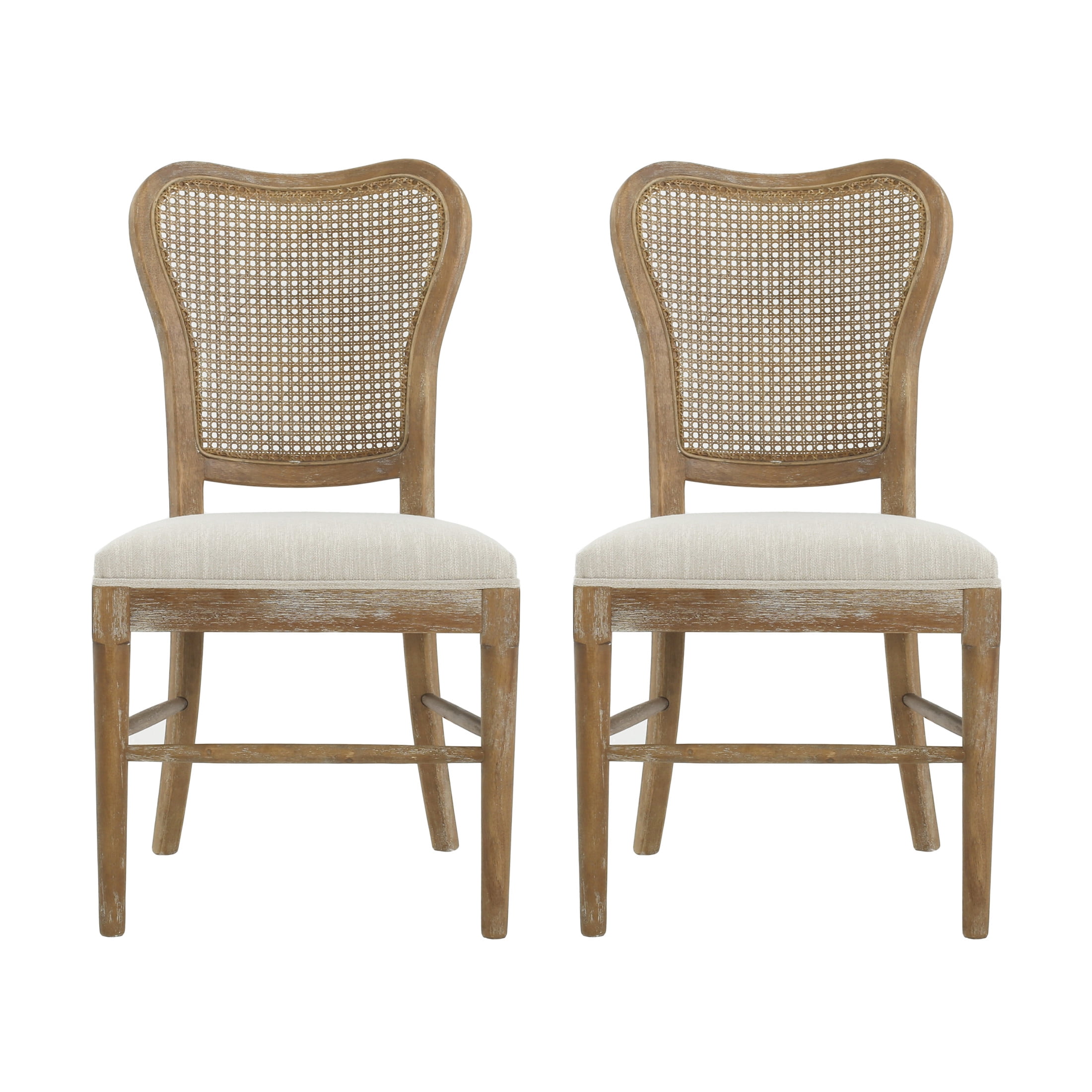 Christopher Knight Home Vintage Dining Chairs with Cane Backrest and Upholstered Seat on Rubberwood Frame, Dark Brown, Set of 2