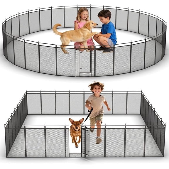 Petorldog Portable Dog Fence with Safety Mesh, 24" Height 21 Panels Including 3 Gates, Metal Dog Playpen Indoor Outdoor for Yard, Camping & RV | Black-Silver