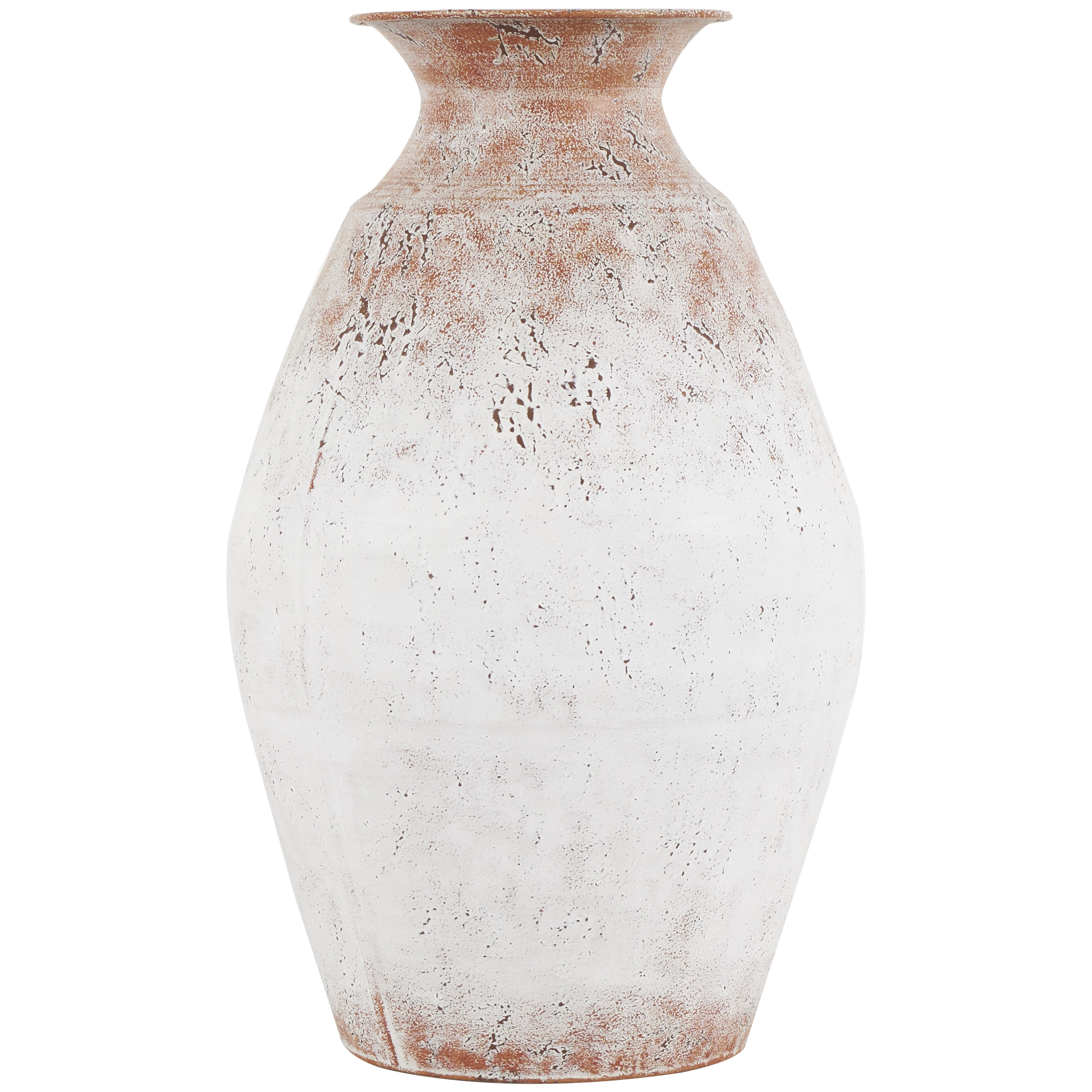DecMode 18" Distressed Textured Copper Metal Vase with Terracotta Accents