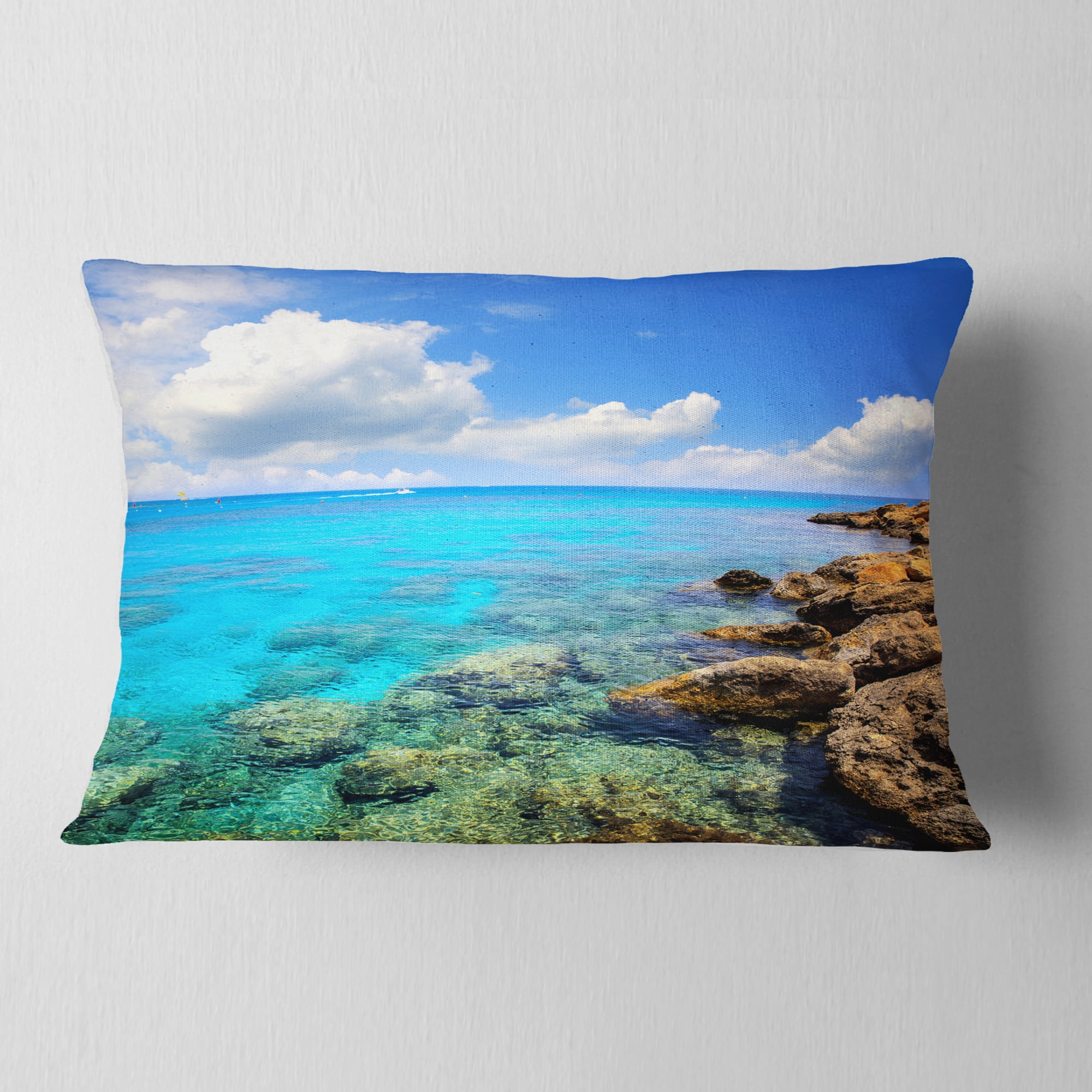 Designart Bright Summer Day in Sea - Seascape Throw Pillow - 12x20