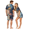 thumbnail image 4 of JULMCOMO Halloween Pajama Sets for Couples Pumpkin Ghost Bat Print Button Down Loose Lounge Sets Funny Print Party Soft Shorts Pajamas Purple-Women S, 4 of 5