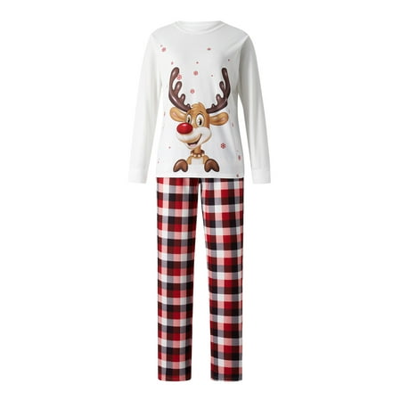 

Lieserram Family Matching Christmas Pajamas Set Long Sleeve Elk Print Tops Plaid Pants XMAS Sleepwear Pjs