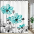 thumbnail image 2 of Unique Floral Shower Curtain for Bathroom Decor, Teal and Gray Daisy Flower Elegant Wildflower Design Farmhouse Shower Curtains with Hooks Set, 71x71 Inches, 2 of 6