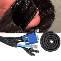 Heavy-Duty 10-Foot 1" Expandable Braided Sleeving Quick-Release Automotive Wire Loom Protector for Car Electronics & Computer Cable Organization Self-Sealing Split Design