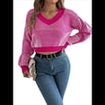 thumbnail image 1 of Suéter Corto de Mujer con Cuello en V y Larga, Jersey de Punto Rosa Roja S, 1 of 10