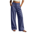 thumbnail image 2 of Bloomae Womens Wide Leg Pants Summer Casual Drawstring Wide Smoked Elastic High Waist Comfy Pleated Lounge Pant Lightweight Casual Loose Slacks Work Busines Trousers with Pockets, 2 of 8