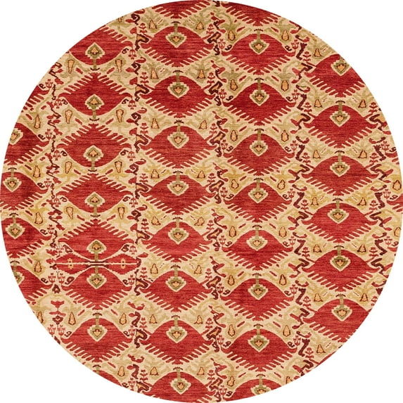 Ahgly Company Machine Washable Indoor Round Abstract Neon Red Area Rugs, 7' Round