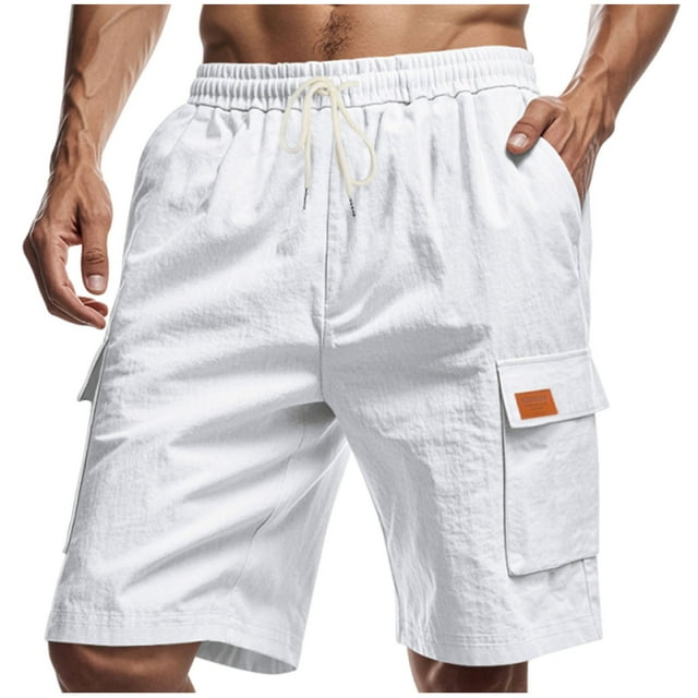 WRKEKC Cargo Shorts for Men Casual Breathable Drawstring Solid Color Multiple Pockets Work Shorts Outdoor Fitness Shorts 5-Inch