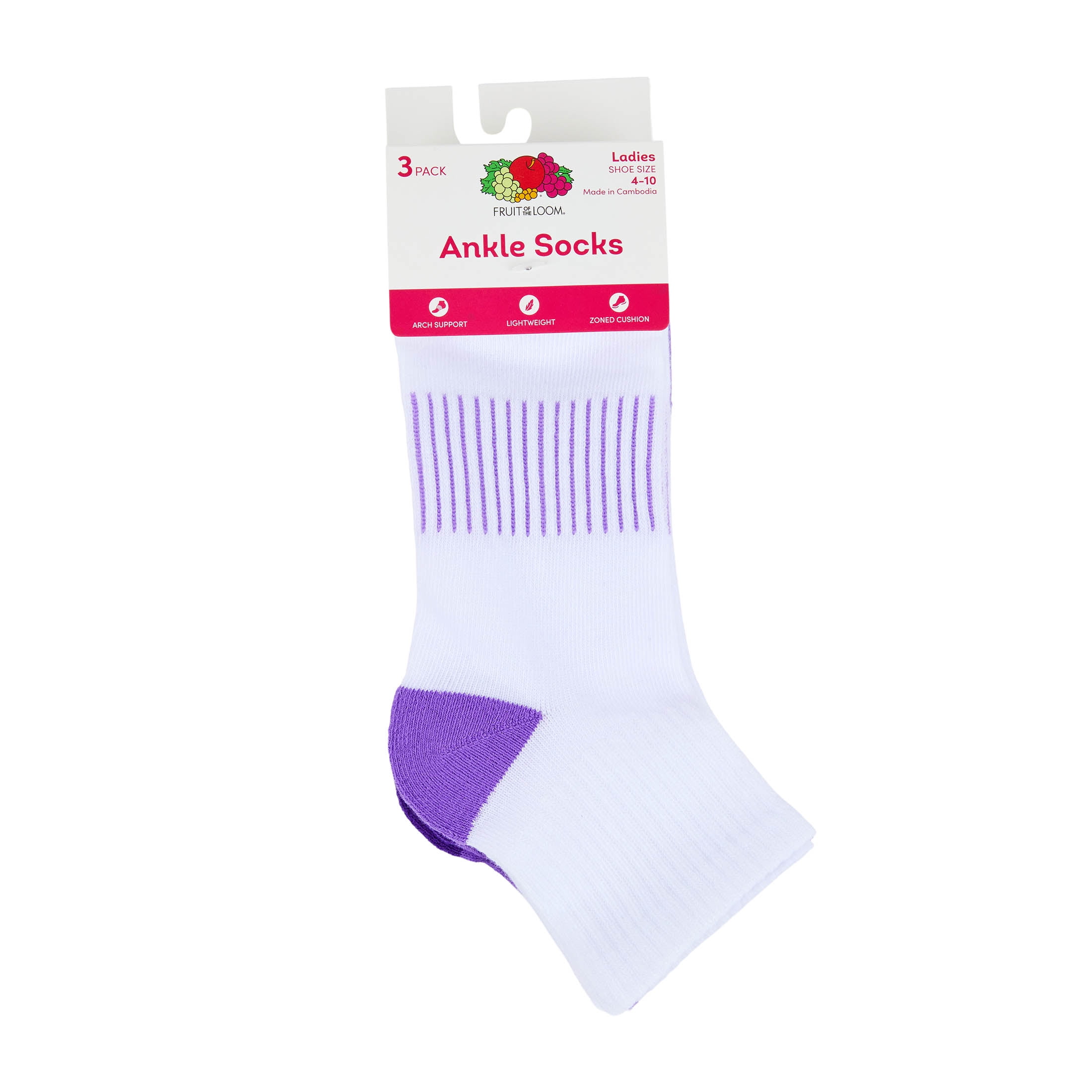 Fruit of the Loom Womens Value Ankle Socks, 3-Pack, Sock Sizes 4-10