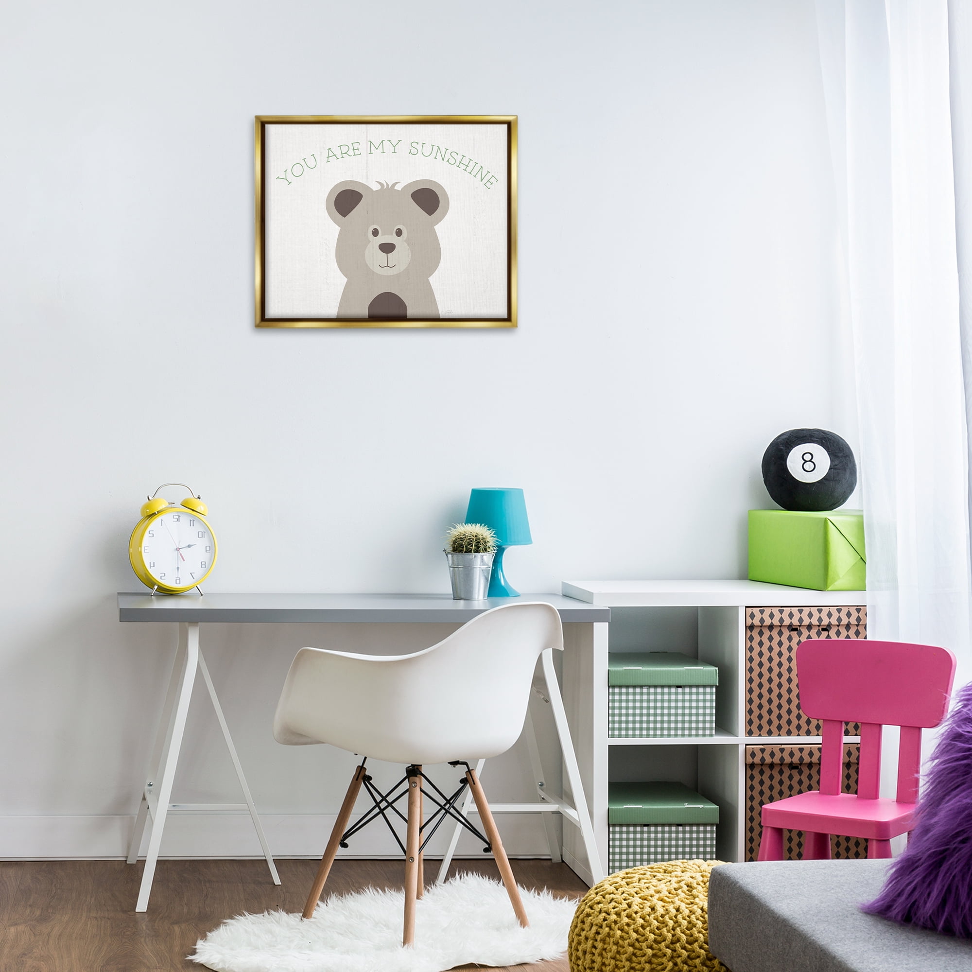 Stupell Industries My Sunshine Smiling Bear Animals Painting Gold Floater Framed Canvas Art Print Wall Art, 21 x 17