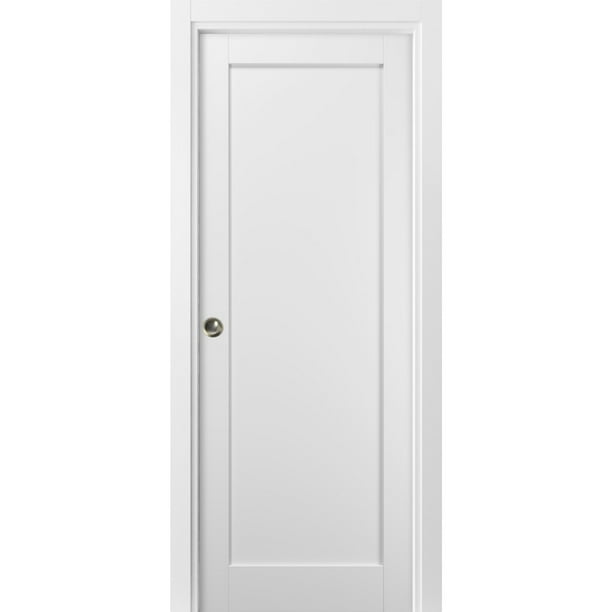 Panel Pocket Door 24 x 96 with Frames Quadro 4111 White Silk Kit