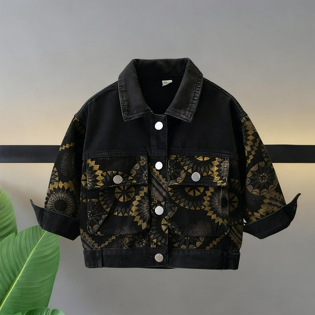 Chaqueta vaquera de manga larga con solapa para niños, bonita chaqueta informal para niños, chaqueta vaquera de manga larga con capucha, chaqueta vaquera para niños, top de poliéster