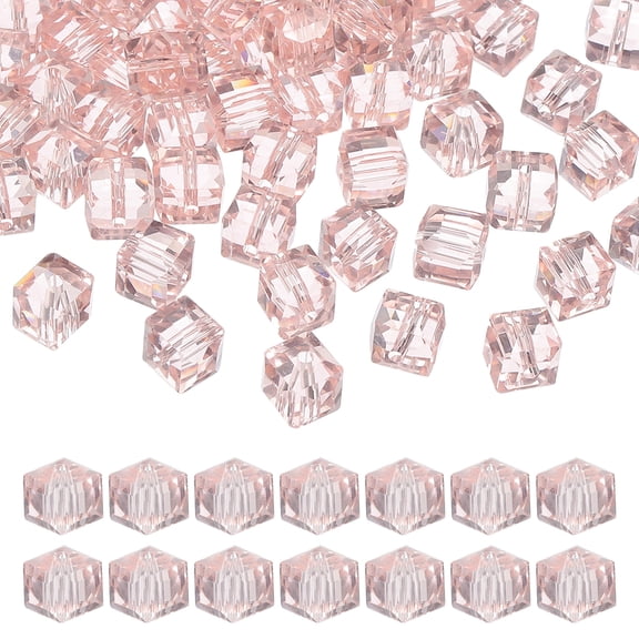 Uxcell 6mm Crystal Cube Beads, 100 Pcs Square Glass Beads Loose Spacer Beads, Light Pink