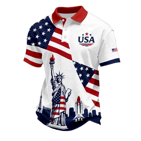 Telankuip 4th of July Polo Shirts for Men 250 Anniversary USA Patriotic Graphic Short Sleeve T Shirts Summer Breathable Comfy Stylish Button Collar Workout Leisure Polo Tops White XL