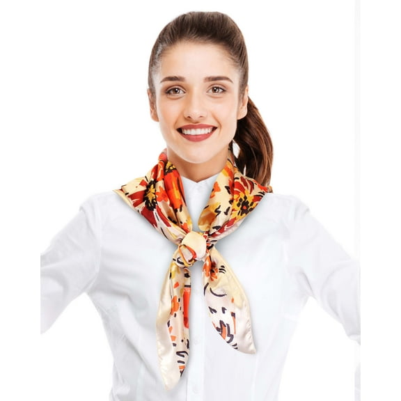 CBC Crown Women's Autumn Flowers Fall Leaves Leaf Pattern 35" x 35" Square Silk Feeling Scarf