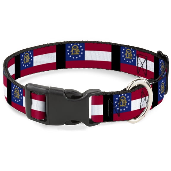 Buckle-Down Pet Collar, Dog Collar Plastic Buckle, Georgia Flags Black, 7 to 8.5 Inches 0.5 Inch Wide