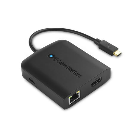 Cable Matters USB C Multiport Adapter (USB C Dock with USB C to HDMI 4K), 2x USB 3.0, Gigabit Ethernet, and 60W PD in Black - USB-C & Thunderbolt 3 Port Compatible for MacBook Pro, Dell XPS and