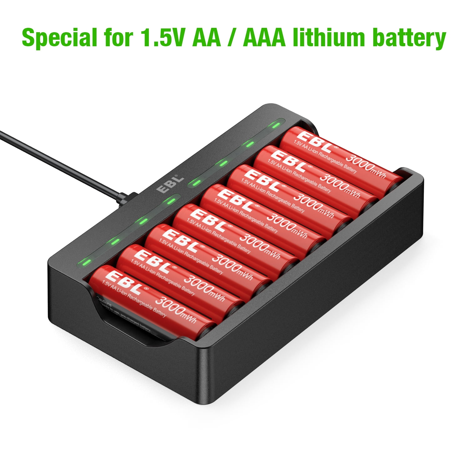 EBL 16 Pack Rechargeable Lithium AA Batteries, 1.5V AA Li-ion Batteries with 8 Slots Smart Lithium Rechargeable Battery Charger