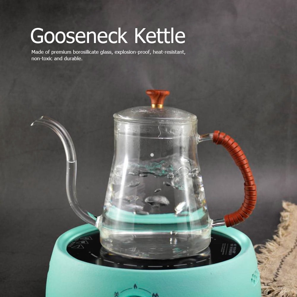 Ymiko Thickened Glass Gooseneck Kettle Tea Pour Over Kettle Coffee Dripper 600ML, Coffee Kettle