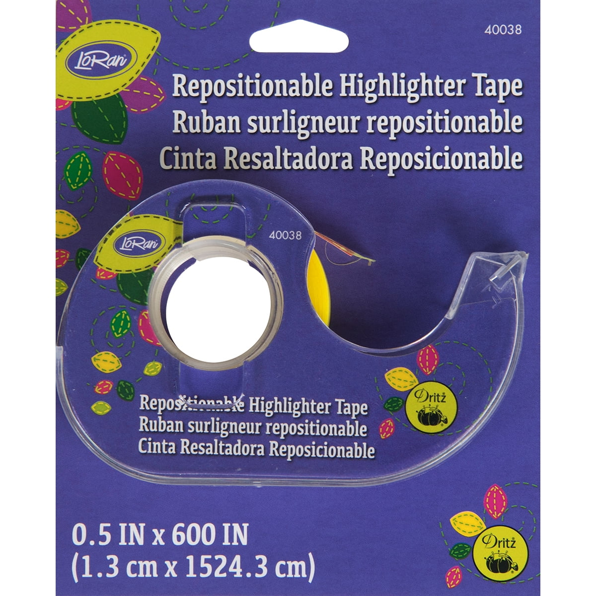 LoRan Repositionable Highlighter Tape 1/2"x50'Yellow
