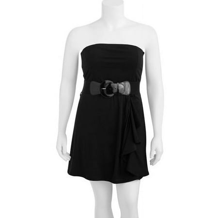 Susie Rose Juniors' Plus Belted Strapless Dress