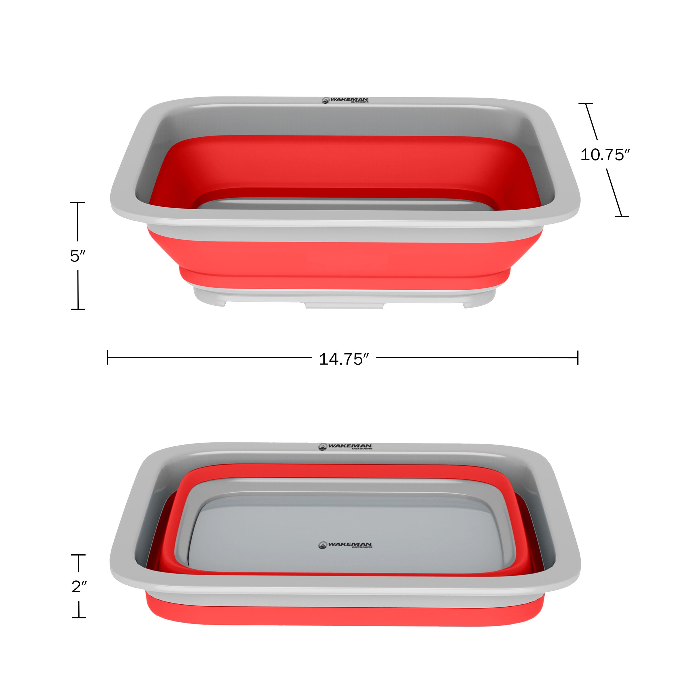 Set of 2 Multipurpose Wash Bins – 10-Liter Basins for Camping, Parties, or Cleaning – Collapsible Bucket Set by Wakeman (Red)