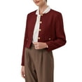 thumbnail image 4 of INSPIRE CHIC Women's Tweed Short Jacket Collarless Button Down Long Sleeve Work Office Cropped Blazer S Dark Red, 4 of 5