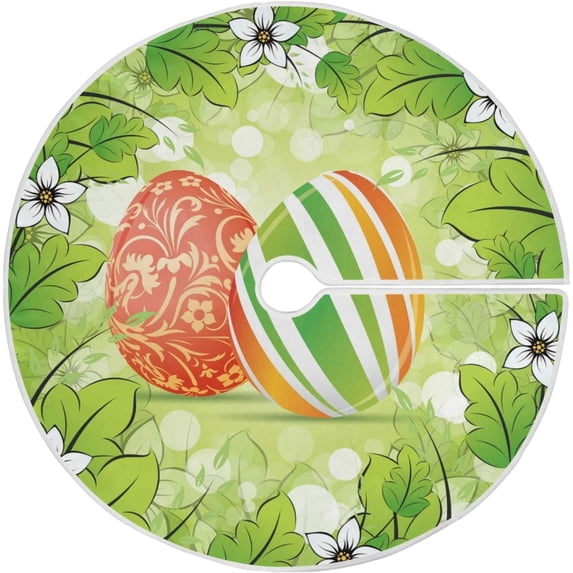 FMSHPON Easter Egg Green Leaf Xmas Christmas Tree Skirt Stand Mat for Holiday Party Decoration Indoor Outdoor 48 inches