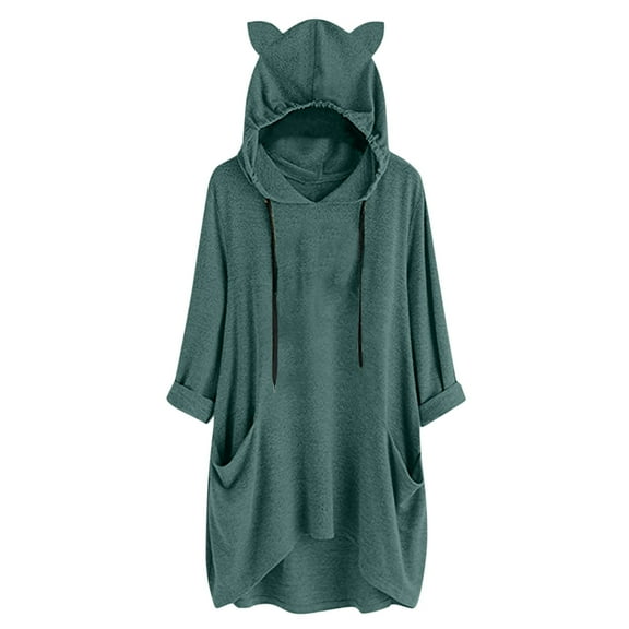 Fesfesfes Women Flannel Shirt Fashion Solid Color Hooded Long Sleeves Pockets Top Blouse Sweatershirt Under $10