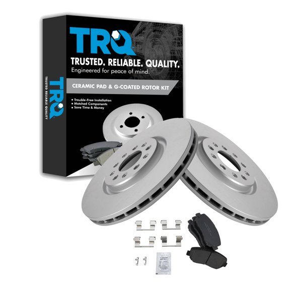 TRQ Front Brake Pad & Rotor Kit Brake Pads Brake Rotor Ceramic Premium G-Coated Fits Select 2015-2017 Chrysler 200