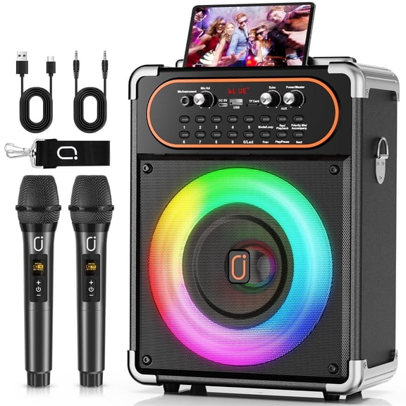 JYX Karaoke Machine for Adults, Home Karaoke Speaker System with 2 Microphones, Portable Bluetooth Speaker with DJ Lights, Reverb Adjustment, S68