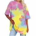 thumbnail image 2 of Fanxing Y2k Vintage Oversized Graphic Tees Baggy Shirts for Women Tie-Dye Print Crewneck Tee Shirts Color Block Summer Tops Short Sleeve T Shirts Yellow,S, 2 of 5
