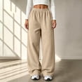 thumbnail image 5 of Women's Oversized Straight Wide Leg Sweat Pants Elastic High Waist Soft Wrinkle Resistant Loose Floor Fit Khaki L, 5 of 9