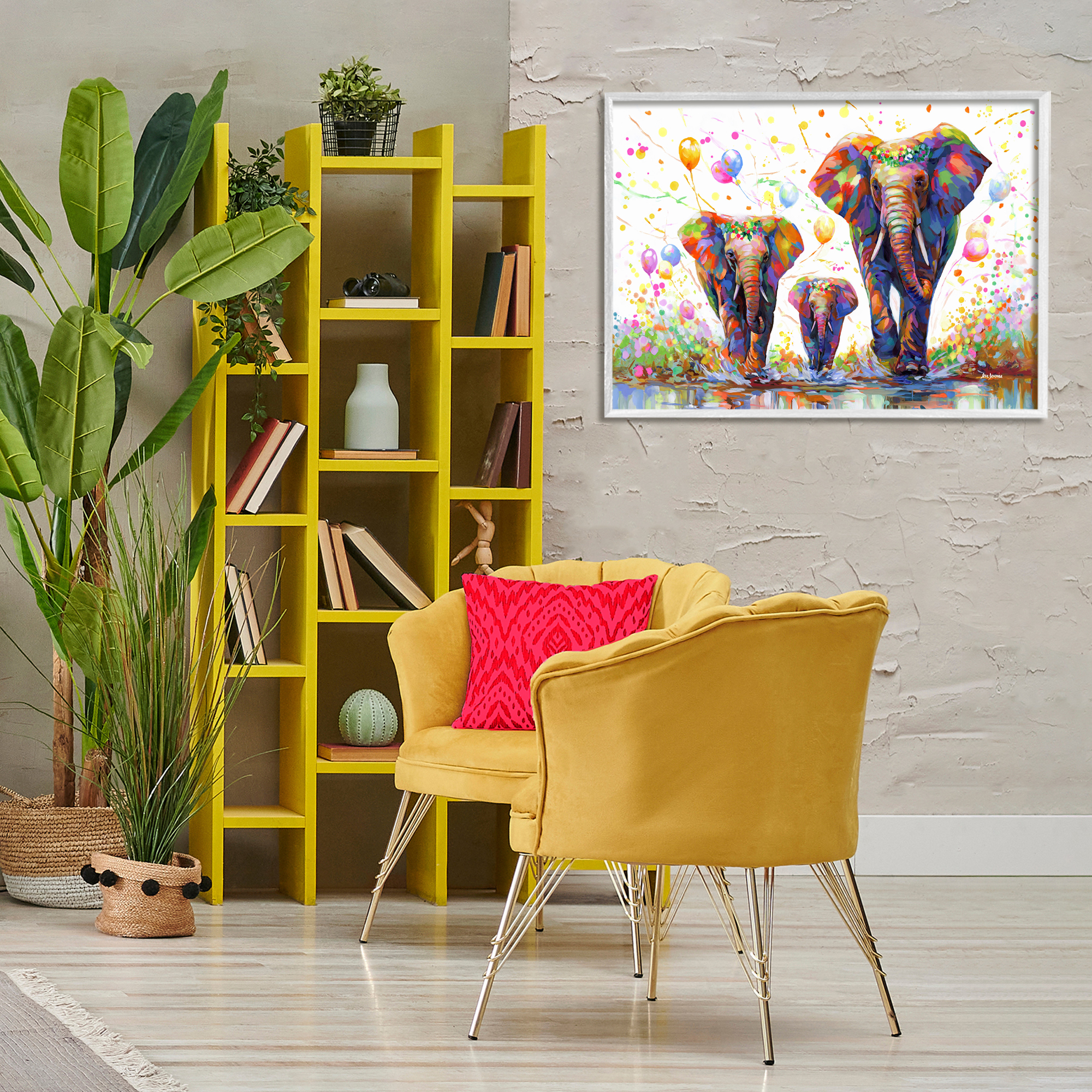 Stupell Industries Elephants & Celebration Balloons Animals & Insects Painting White Framed Art Print Wall Art, 30 x 20