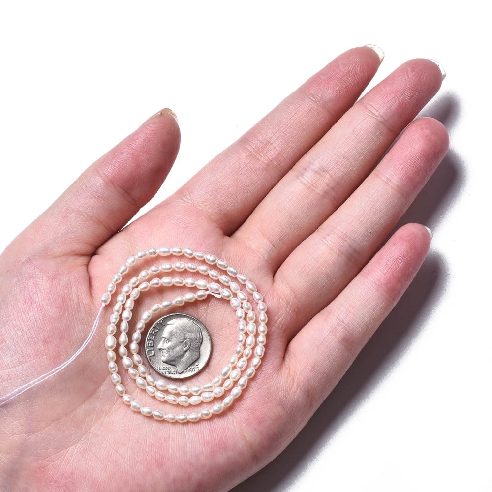 1Strand Natural Cultured Freshwater Pearl Beads Strands Rice Seashell Color 3~3.5x2.5mm Hole: 0.6mm about 90~92pcs/strand 13.78 inch(35cm)