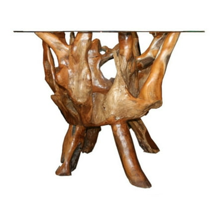Teakwood Round Top - Chic Teak Teak Root Round Bar Table with Glass Top