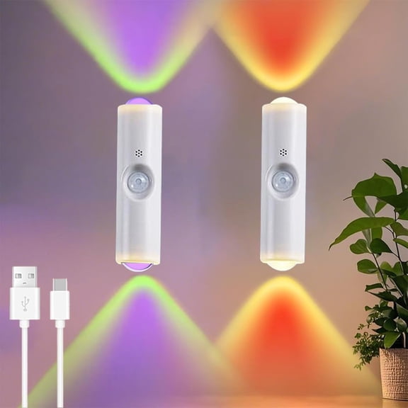 Rechargeable Motion Sensor Light,2pcs Magnetic Smart Sensor Night Light,Cordless LED Wall Sconce Lamp for Steps,Bedroom,Hallway,Courtyard,(RGB 7-Color)