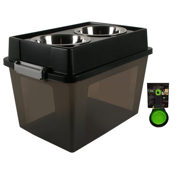 Paw NYC Sharper Image Elevated Pet Bowls with Storage and 3 in 1 Pet Scooper Clip