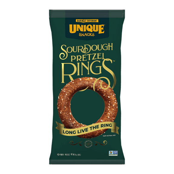 Unique Snacks Sourdough Craft Beer Pretzel Rings, Homestyle Baked, Certified Kosher Non-GMO, 11oz, Pack of 3