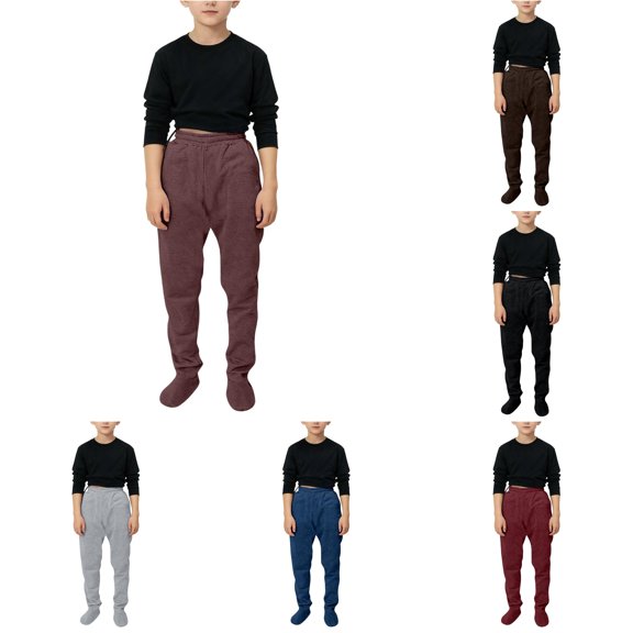 NinXxx Boys Winter Thermal Pants School Supplies Footies Pockets Joggers Coffee 11-12 Years