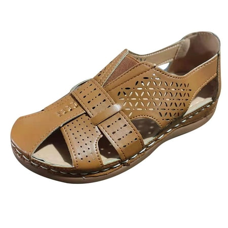 

Inkach Sandals Hollow Flat With Round Toe Retro Low-Top Roman Womens Shoes