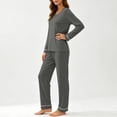 thumbnail image 6 of Ashirexll Pajamas for Women Set Solid Color Round Neck Loose Long Sleeve Top with Matching Pants Loungewear Set, 6 of 7