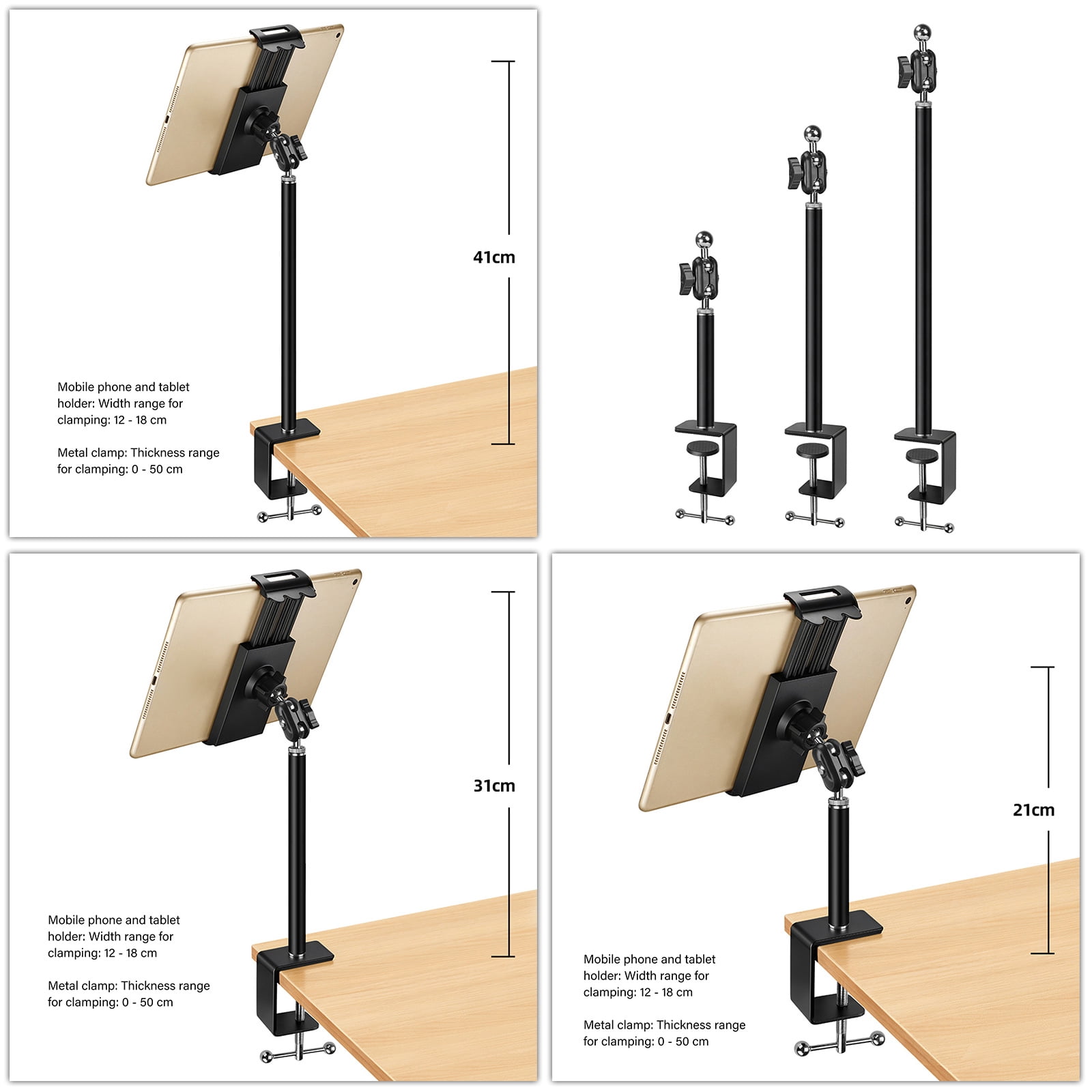 Desk Phone Tablet Stand With 3 Connecting Arm Option Lengths And 50mm Clamping Capacity For Home Streaming