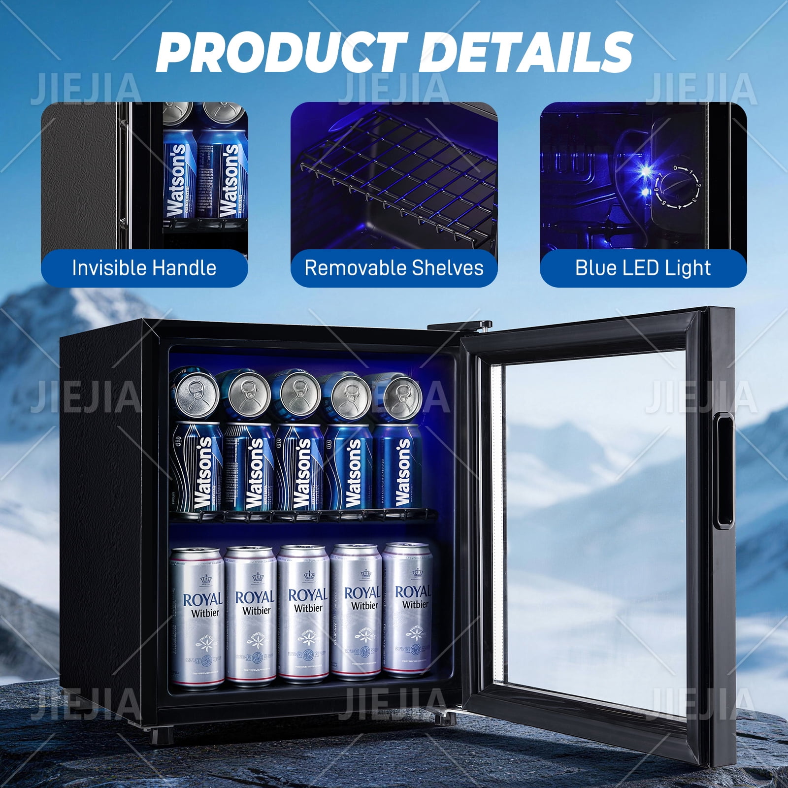 JIEJIA 60 Can Mini Fridge and 1.8 Cu.ft Beverage Cooler Refrigerator with Glass Door for Home, Office