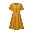 thumbnail image 4 of Women Plus Size Dresses Summer Solid Color Round Neck Short Sleeve Cotton Linen Dress, 4 of 5