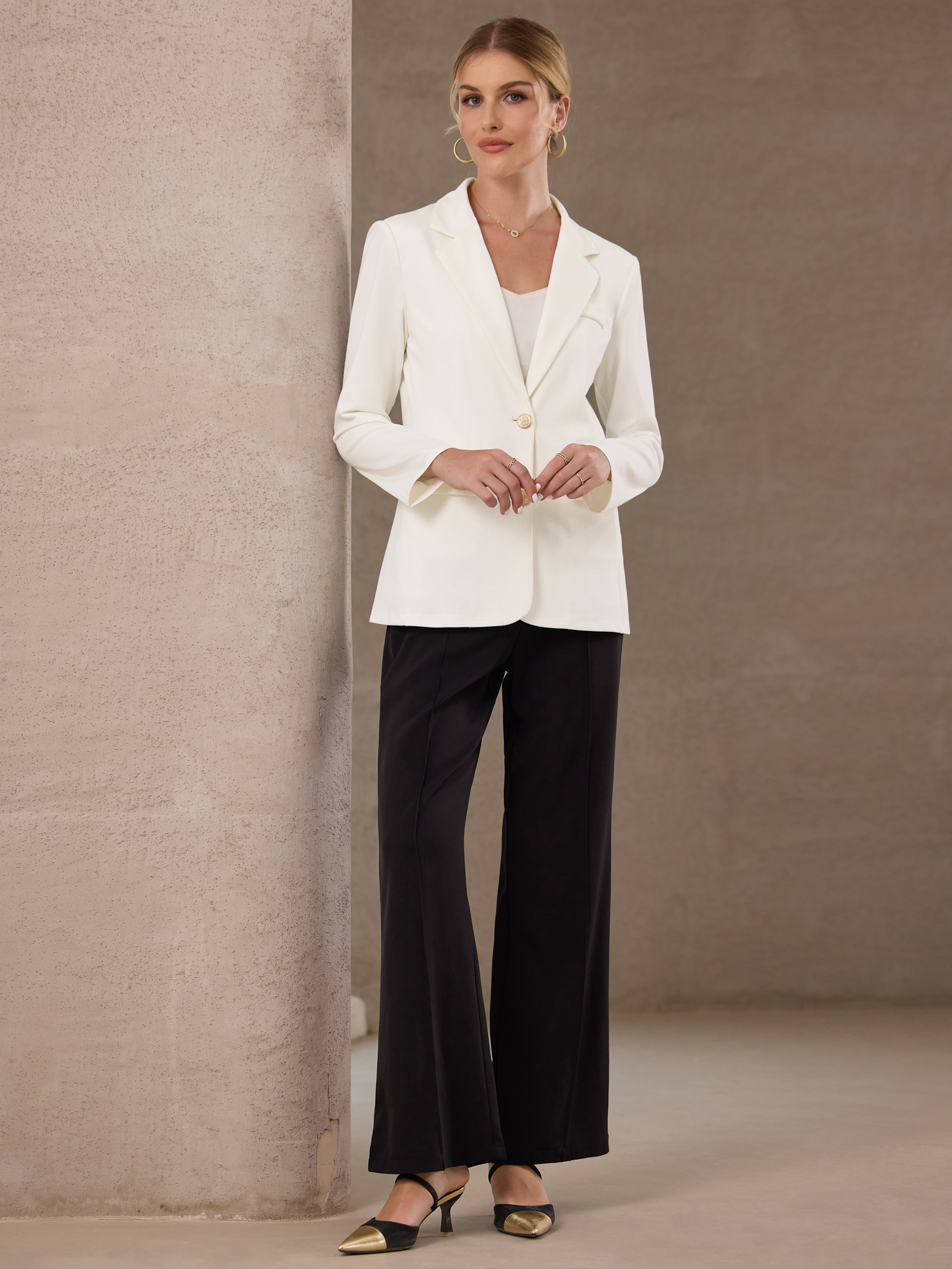 DARING DIVA Women's Stretchy Knit Blazer Casual Lightweight Jacket S White