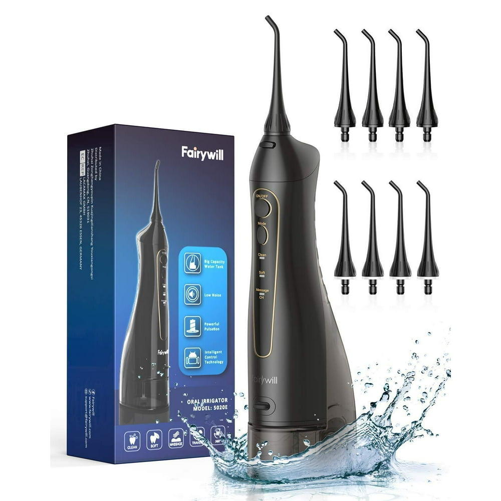 Fairywill Water Flosser Cordless Teeth Cleaner with 3 Modes 8 Jets Tips
