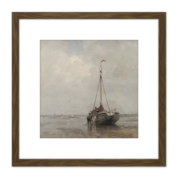 Maris Bowed Bluff Fishing Boat Beach Scheveningen 8X8 Inch Square Wooden Framed Wall Art Print Picture with Mount