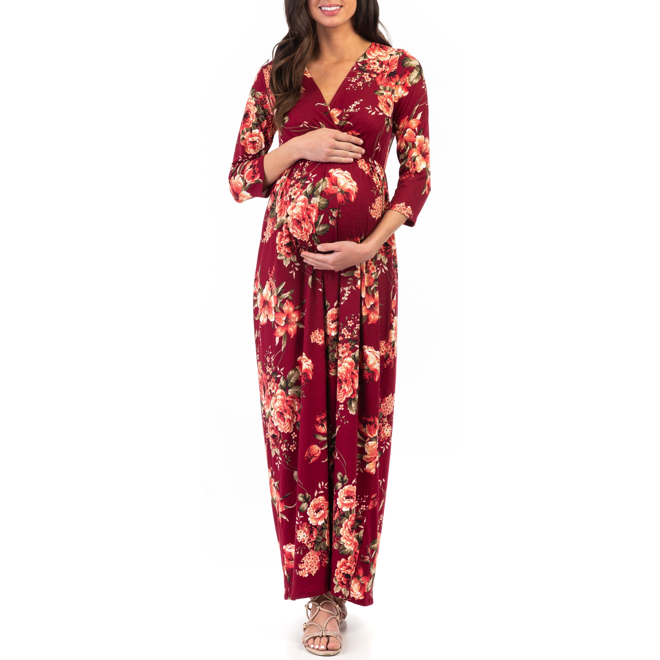 Mother Bee Maternity 3 4 Sleeve Ruched Dress With Empire Waist For Baby